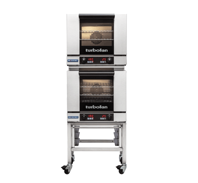 TURBOFAN  E23D3/2C - Half Size Tray Digital Electric Convection Ovens Double Stacked on a Stainless Steel Base Stand