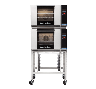 TURBOFAN  E23T3/2 - Half Size Electric Convection Ovens Touch Screen Control Double Stacked on a Stainless Steel Base Stand
