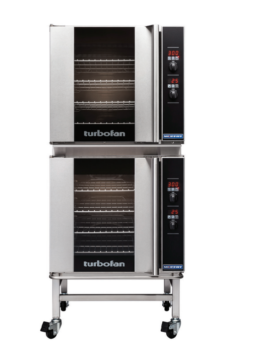 Turbofan E32D4/2C - Full Size Tray Digital Electric Convection Ovens Double Stacked With Castor Base Stand